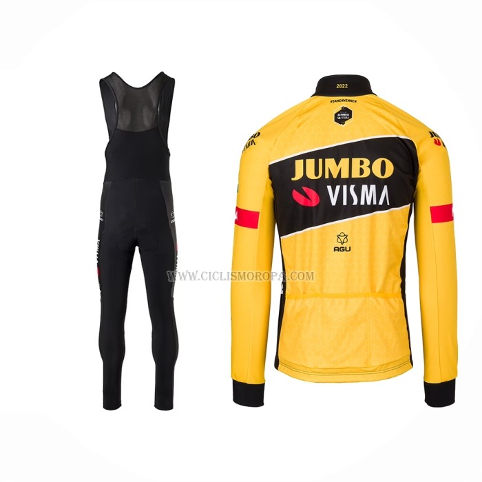 2022 Ropa Ciclismo Jumbo Visma Negro Amarillo Mangas Largas y Culotte Largo